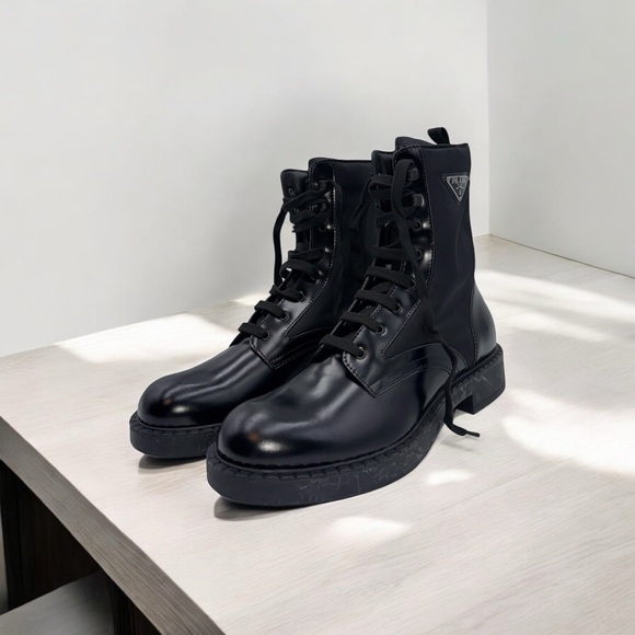 Prada
Men's Nylon & Leather Triangle Logo Combat Boots - Picture 1 of 5